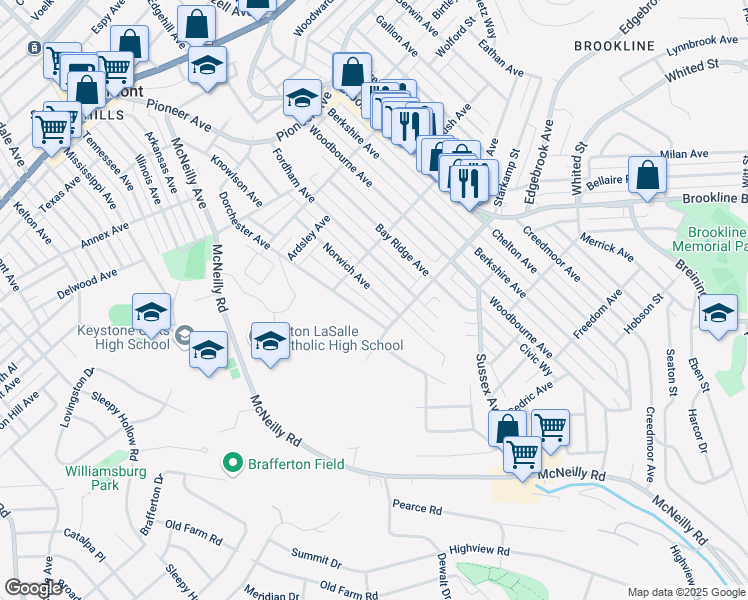 map of restaurants, bars, coffee shops, grocery stores, and more near 938 Norwich Avenue in Pittsburgh