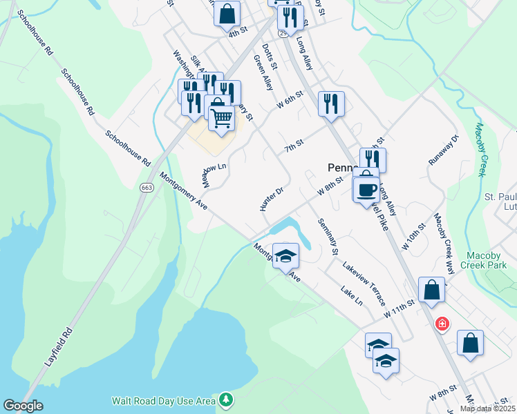 map of restaurants, bars, coffee shops, grocery stores, and more near 789 Hunter Drive in Pennsburg