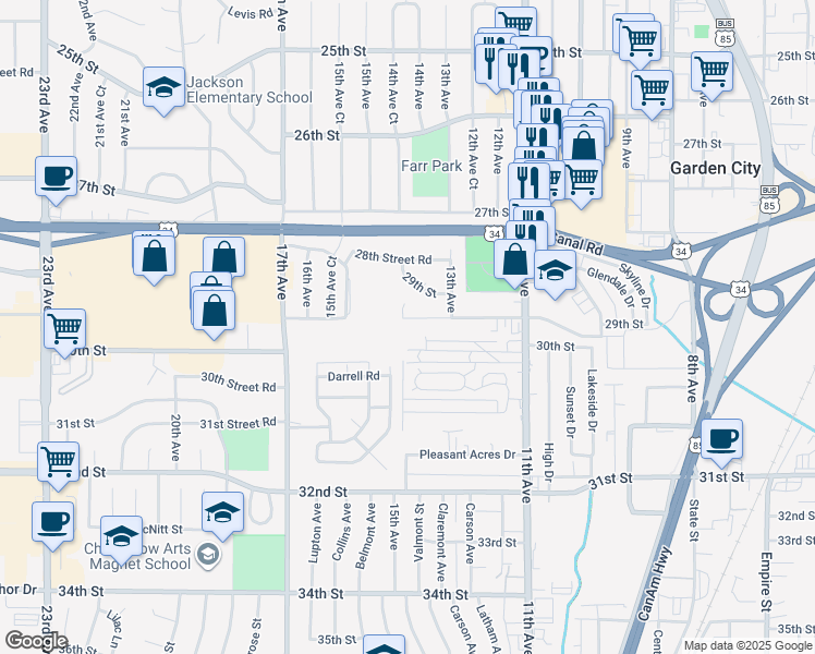 map of restaurants, bars, coffee shops, grocery stores, and more near 1346 29th Saint Road in Greeley
