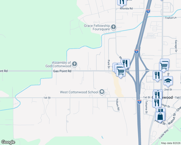 map of restaurants, bars, coffee shops, grocery stores, and more near 20491 Gas Point Rd in Cottonwood