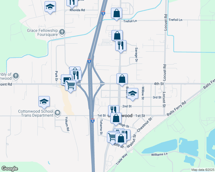 map of restaurants, bars, coffee shops, grocery stores, and more near 20767 Gas Point Road in Cottonwood