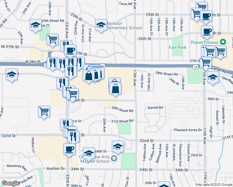 map of restaurants, bars, coffee shops, grocery stores, and more near 1727 Greeley Mall in Greeley
