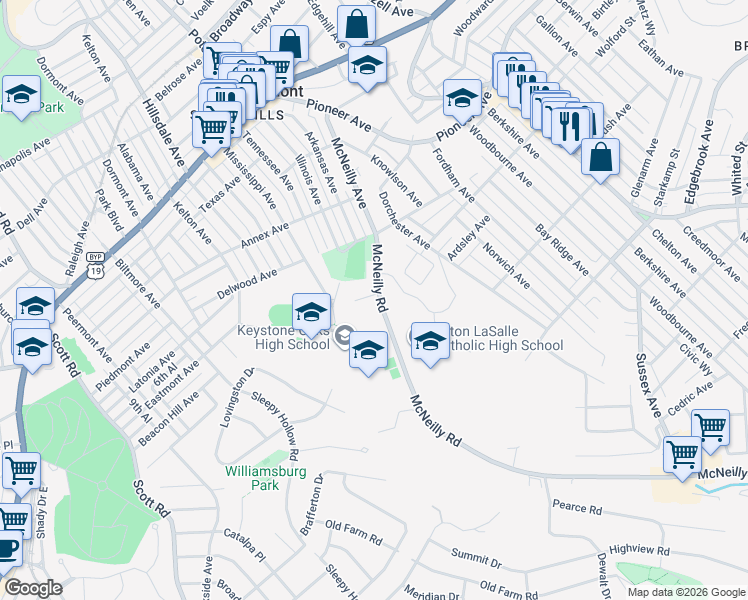 map of restaurants, bars, coffee shops, grocery stores, and more near 985 McNeilly Road in Pittsburgh