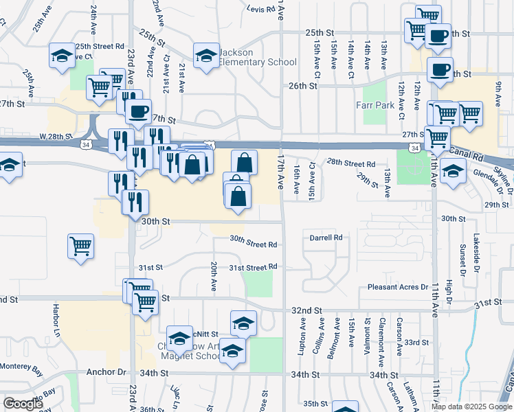 map of restaurants, bars, coffee shops, grocery stores, and more near 2831 28th Street in Greeley