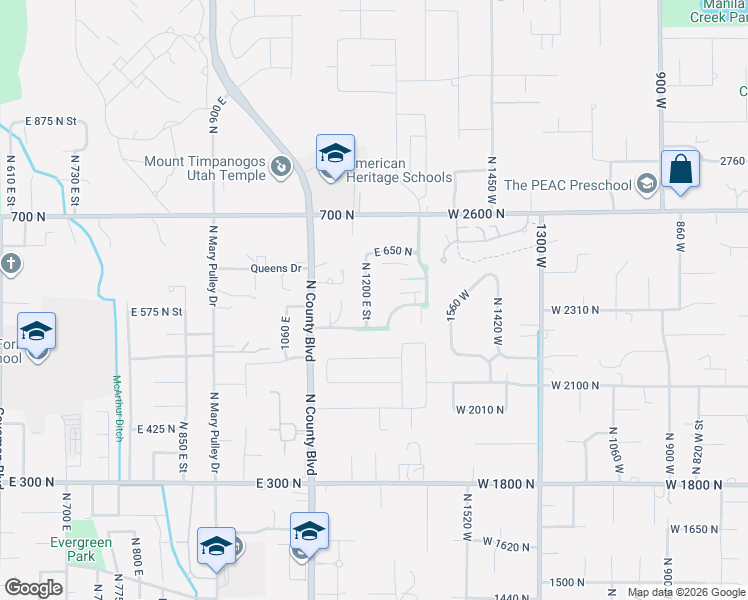 map of restaurants, bars, coffee shops, grocery stores, and more near 562 North 1200 East Street in American Fork