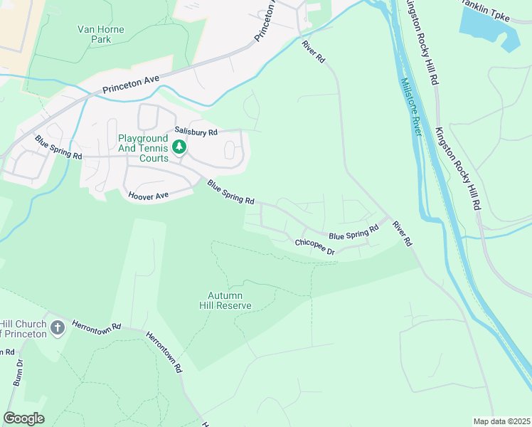 map of restaurants, bars, coffee shops, grocery stores, and more near 45F Chicopee Drive in Princeton