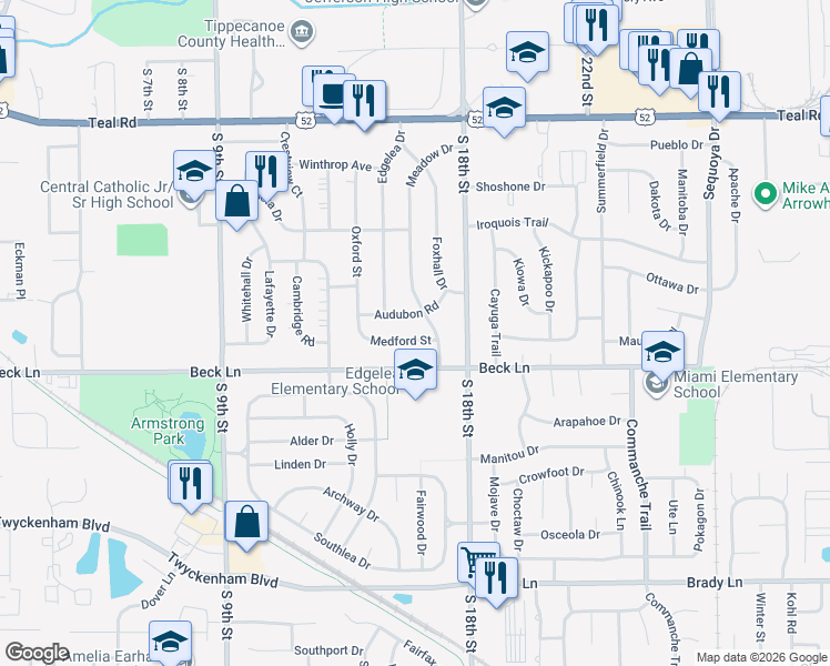 map of restaurants, bars, coffee shops, grocery stores, and more near 2741 Medford Street in Lafayette