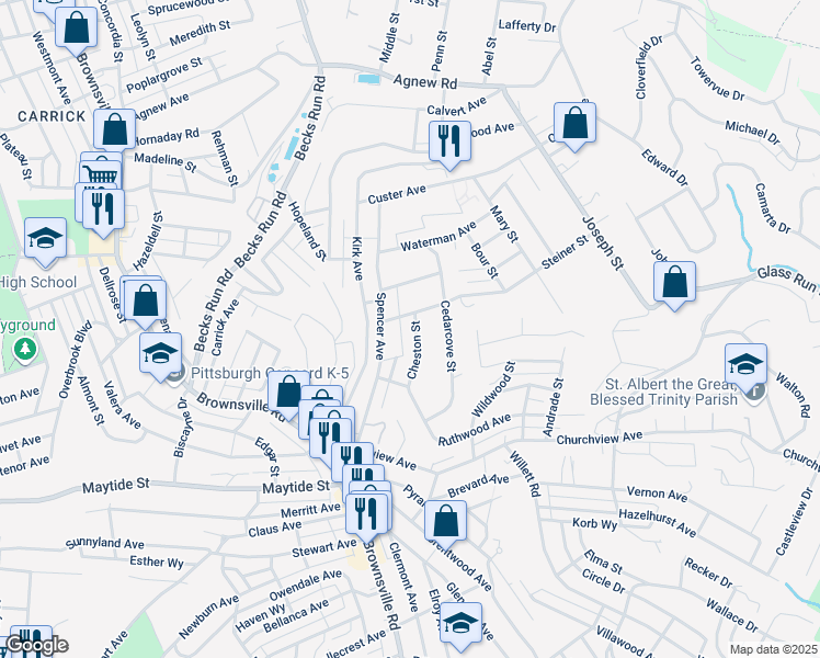 map of restaurants, bars, coffee shops, grocery stores, and more near 219 Cheston Street in Pittsburgh