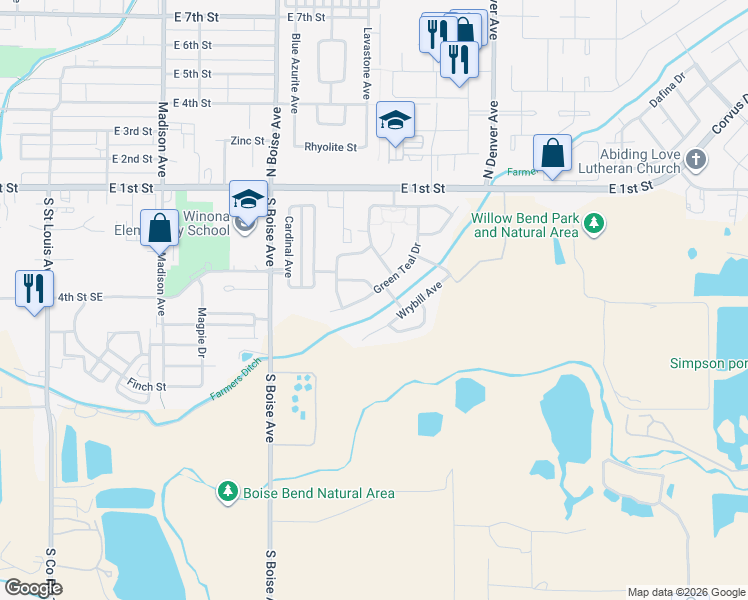 map of restaurants, bars, coffee shops, grocery stores, and more near 320 Greenteal Drive in Loveland