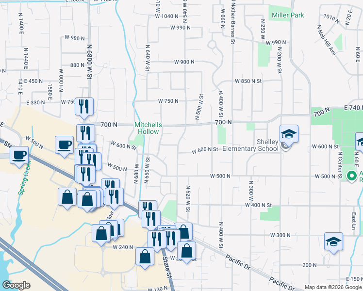 map of restaurants, bars, coffee shops, grocery stores, and more near 628 North 540 West in American Fork
