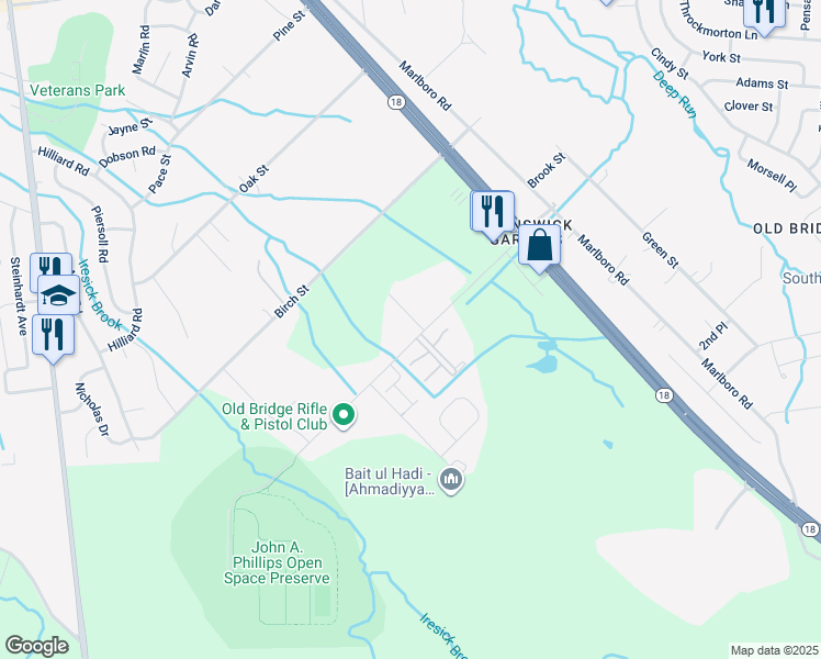 map of restaurants, bars, coffee shops, grocery stores, and more near 2 Jeri Lane in Old Bridge