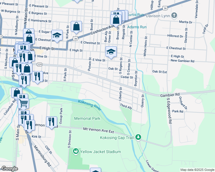 map of restaurants, bars, coffee shops, grocery stores, and more near 713 Howard Street in Mount Vernon