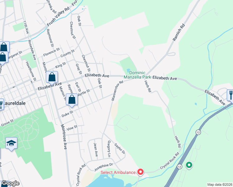map of restaurants, bars, coffee shops, grocery stores, and more near 2106 Duke Street in Laureldale