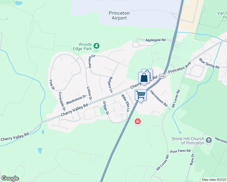 map of restaurants, bars, coffee shops, grocery stores, and more near 2 Rider Terrace in Princeton