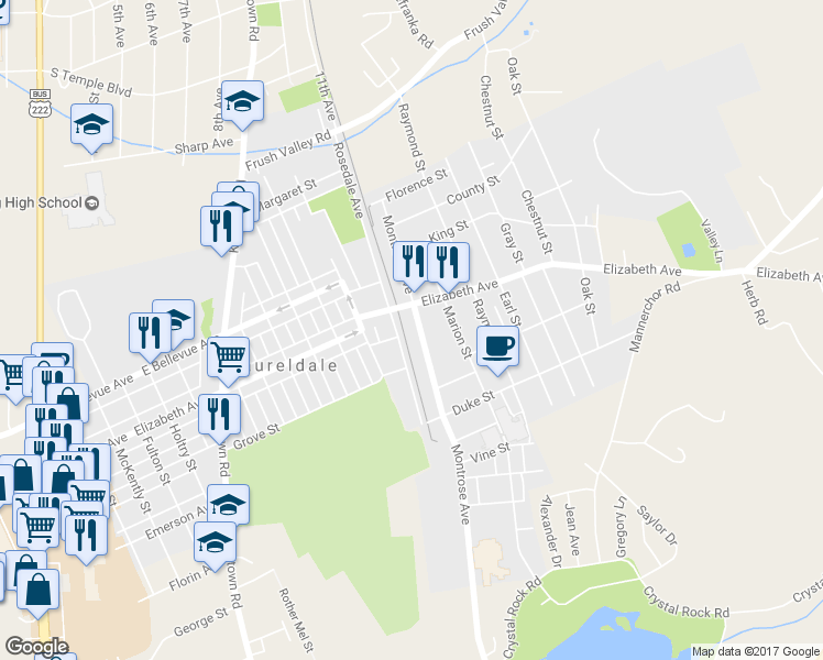 map of restaurants, bars, coffee shops, grocery stores, and more near 3342 Montrose Avenue in Laureldale