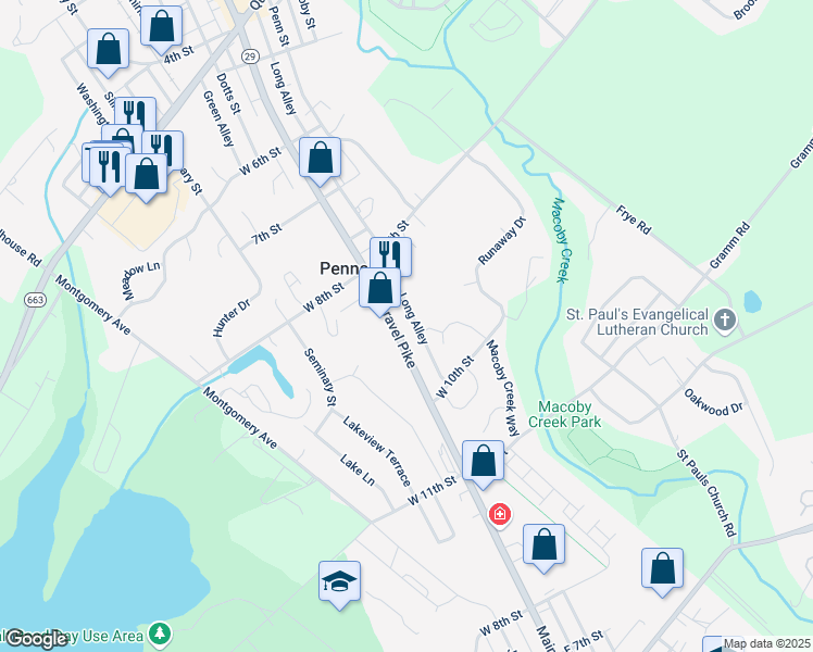 map of restaurants, bars, coffee shops, grocery stores, and more near 868 Main Street in Pennsburg