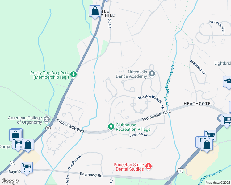 map of restaurants, bars, coffee shops, grocery stores, and more near 70 Coriander Drive in Princeton