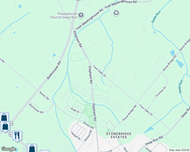 map of restaurants, bars, coffee shops, grocery stores, and more near 291 Elephant Road in Perkasie
