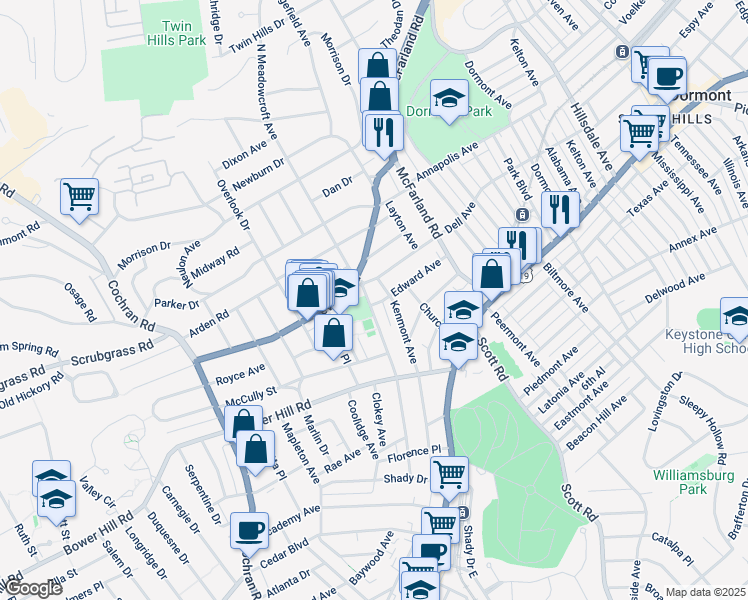 map of restaurants, bars, coffee shops, grocery stores, and more near 60 North Meadowcroft Avenue in Pittsburgh
