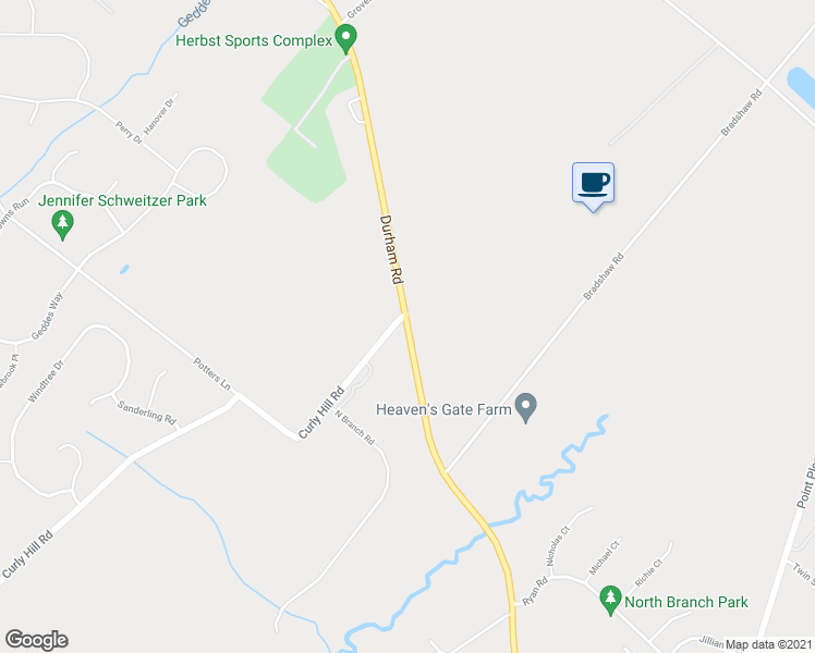 map of restaurants, bars, coffee shops, grocery stores, and more near 5090 Durham Road in Pipersville