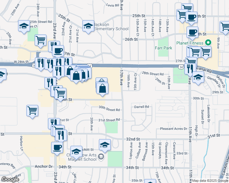 map of restaurants, bars, coffee shops, grocery stores, and more near 2931 17th Avenue in Greeley