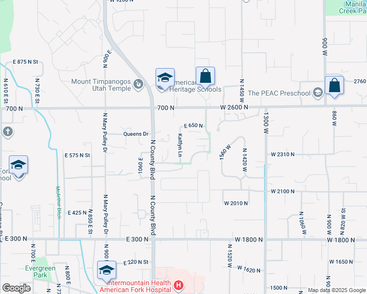 map of restaurants, bars, coffee shops, grocery stores, and more near 578 North 1200 East in American Fork