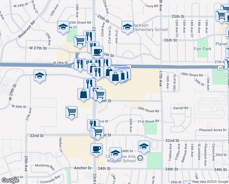 map of restaurants, bars, coffee shops, grocery stores, and more near 2080 Greeley Mall in Greeley