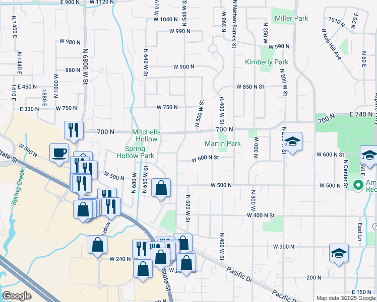 map of restaurants, bars, coffee shops, grocery stores, and more near 516 West 600 North Street in American Fork