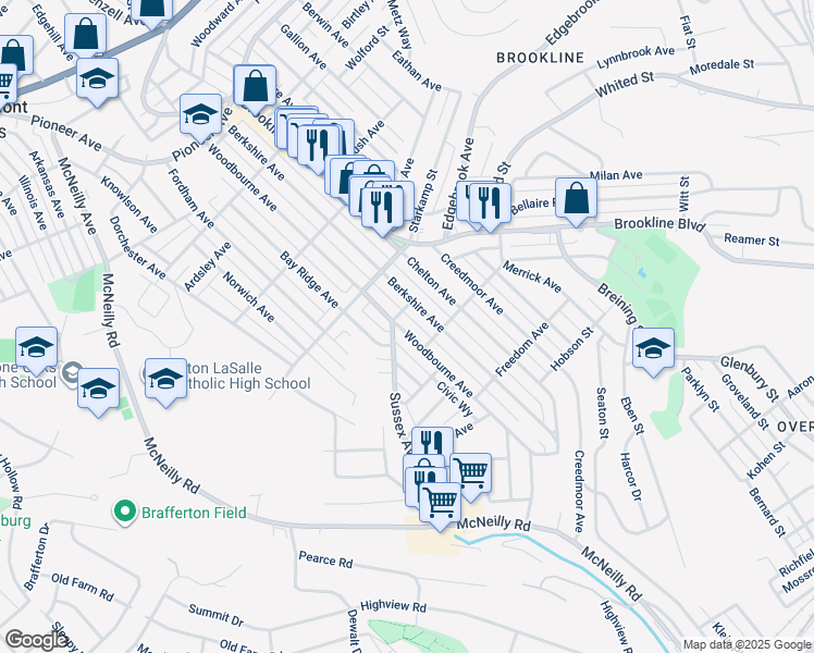 map of restaurants, bars, coffee shops, grocery stores, and more near 1059 Bay Ridge Avenue in Pittsburgh
