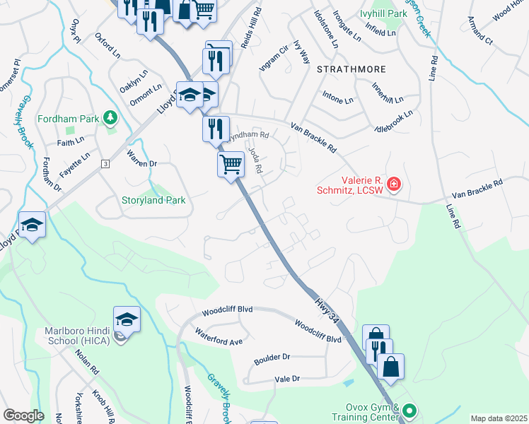 map of restaurants, bars, coffee shops, grocery stores, and more near 293 Gloucester Court in Matawan