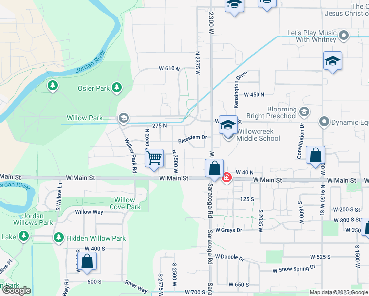map of restaurants, bars, coffee shops, grocery stores, and more near 122 North 2430 West in Lehi