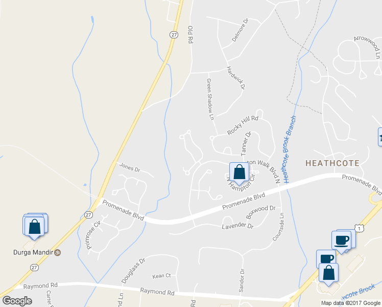 map of restaurants, bars, coffee shops, grocery stores, and more near 70 Coriander Drive in Princeton