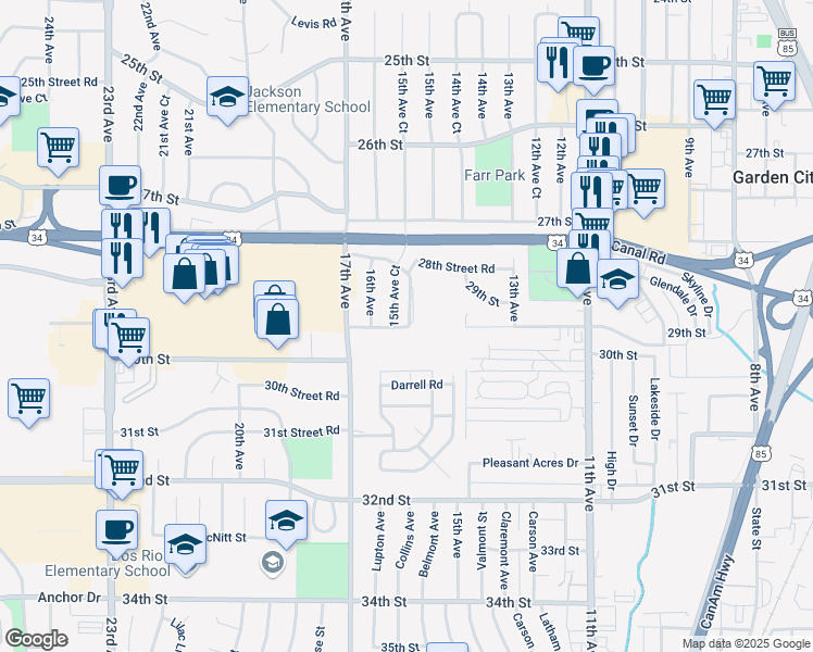 map of restaurants, bars, coffee shops, grocery stores, and more near 1313 29th Saint Road in Greeley