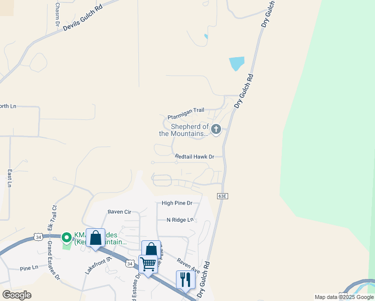 map of restaurants, bars, coffee shops, grocery stores, and more near 1739 Redtail Hawk Drive in Estes Park