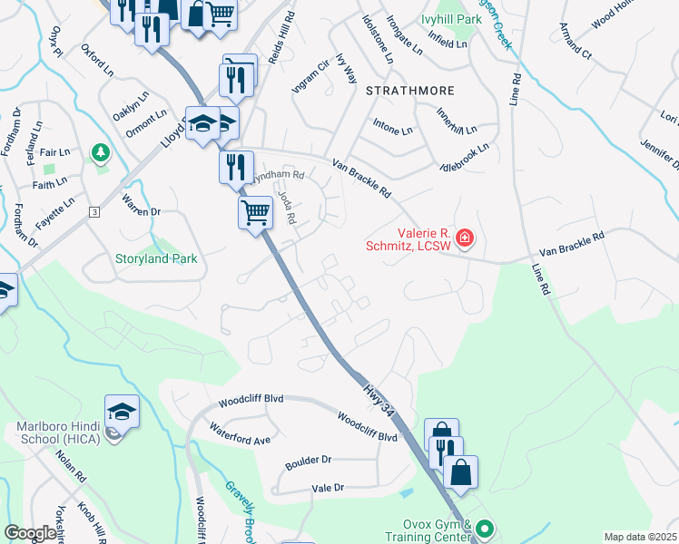 map of restaurants, bars, coffee shops, grocery stores, and more near 708 Wellington Place in Matawan