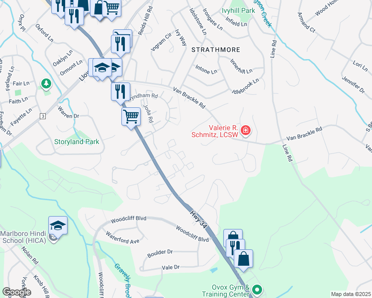 map of restaurants, bars, coffee shops, grocery stores, and more near 618 Wellington Place in Matawan