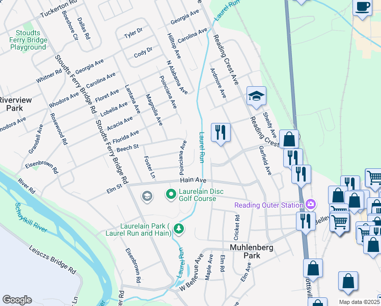 map of restaurants, bars, coffee shops, grocery stores, and more near 509 Edison Court in Reading