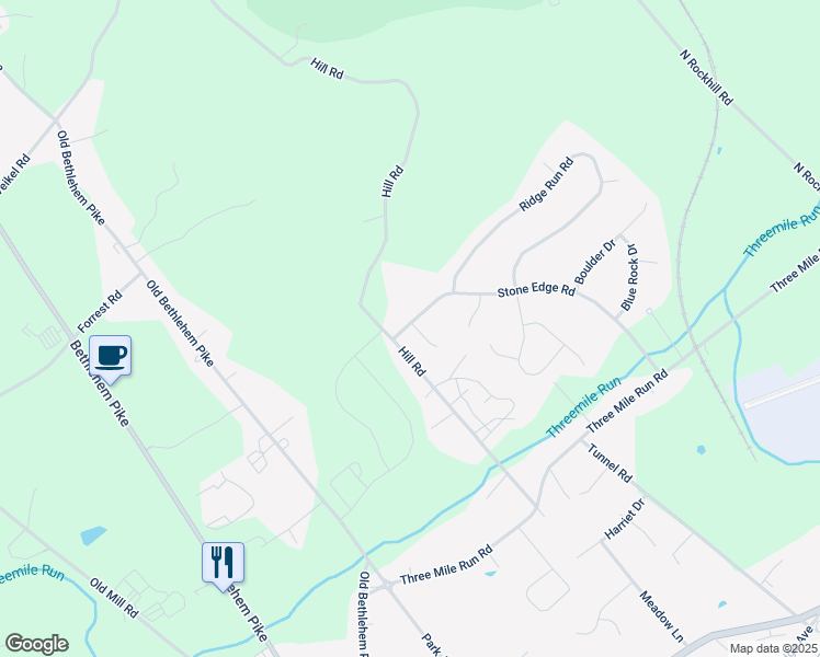 map of restaurants, bars, coffee shops, grocery stores, and more near 58 Stone Edge Road in Sellersville