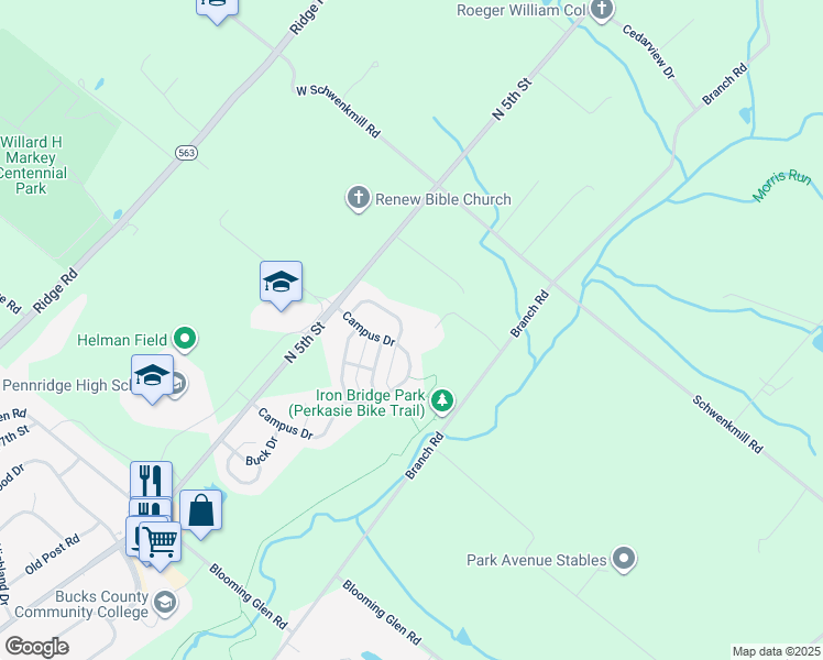 map of restaurants, bars, coffee shops, grocery stores, and more near 42 Greenleaf Circle in Perkasie