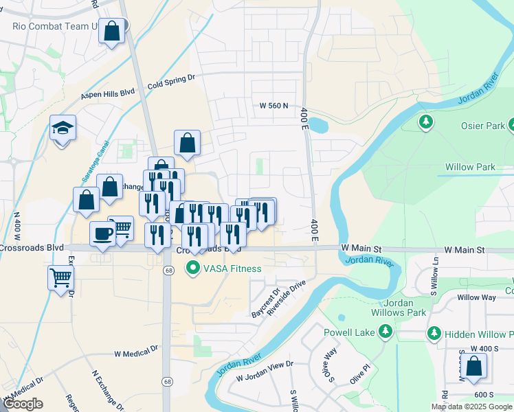 map of restaurants, bars, coffee shops, grocery stores, and more near 241 East July Lane in Saratoga Springs