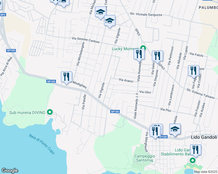 map of restaurants, bars, coffee shops, grocery stores, and more near 518 Via Ulivi in Leporano Marina