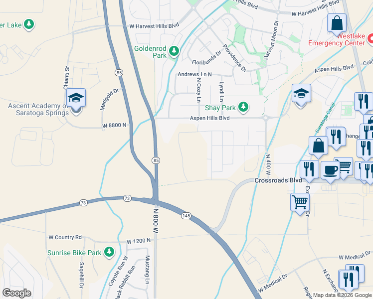 map of restaurants, bars, coffee shops, grocery stores, and more near 8742 North 11600 West in Saratoga Springs
