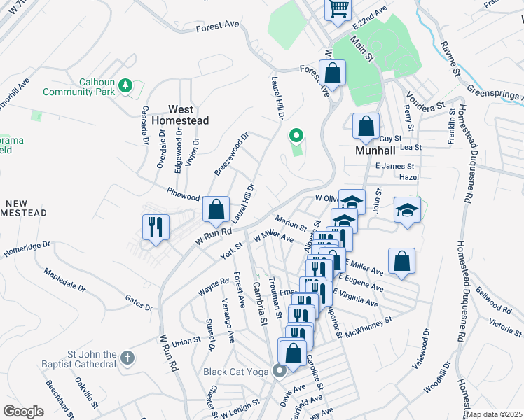 map of restaurants, bars, coffee shops, grocery stores, and more near 253 Marion Street in Munhall