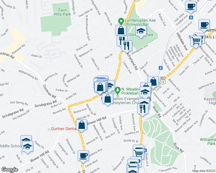 map of restaurants, bars, coffee shops, grocery stores, and more near 17 Beverly Road in Pittsburgh
