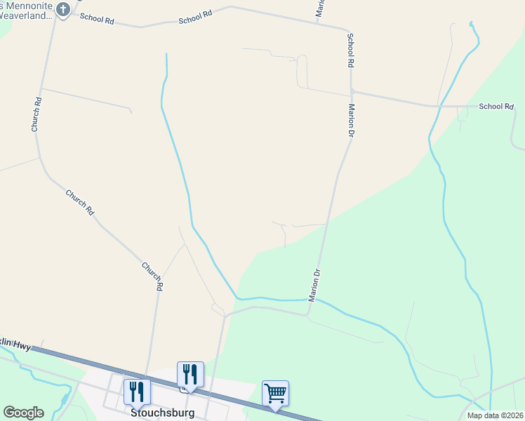 map of restaurants, bars, coffee shops, grocery stores, and more near 660 Marion Drive in Womelsdorf