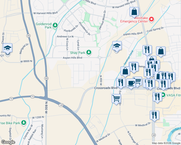map of restaurants, bars, coffee shops, grocery stores, and more near 1527 North Starhaven Lane in Saratoga Springs