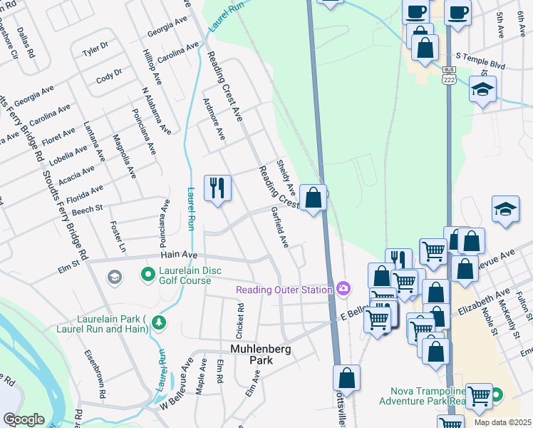 map of restaurants, bars, coffee shops, grocery stores, and more near 216 Rothermel Boulevard in Reading