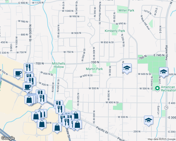 map of restaurants, bars, coffee shops, grocery stores, and more near 641 North 420 West in American Fork