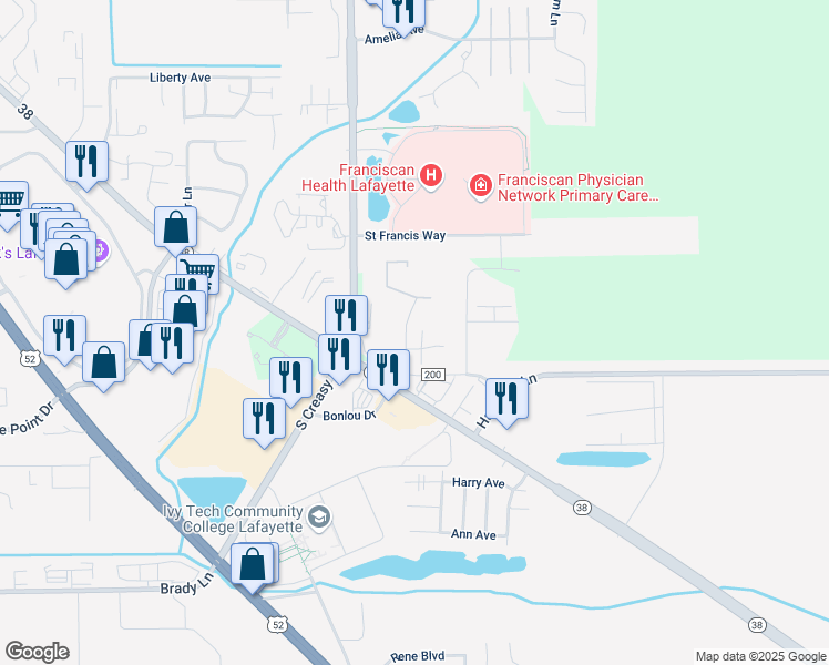 map of restaurants, bars, coffee shops, grocery stores, and more near 1846 Brampton Drive in Lafayette