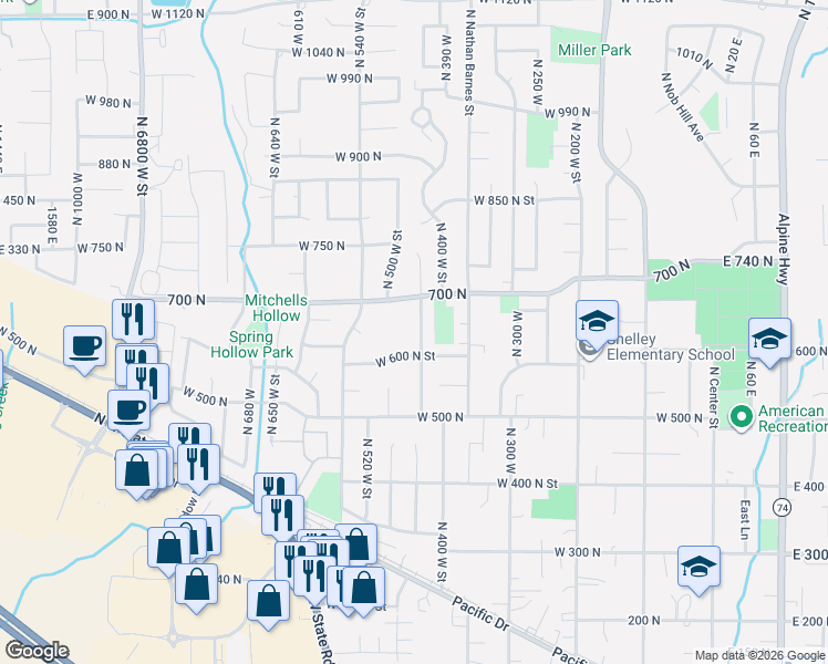 map of restaurants, bars, coffee shops, grocery stores, and more near 641 North 420 West in American Fork